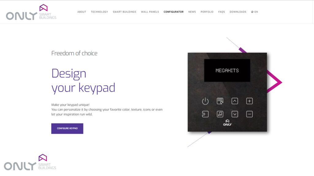 Configurador de painel de domótica ONLY - personalização online de cor, acabamento e ícones